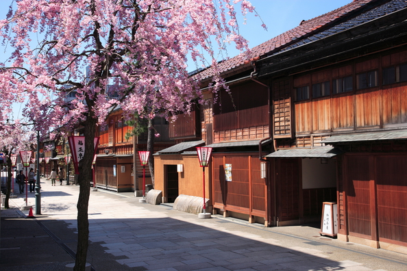 「にし茶屋街」金沢三茶屋街のひとつ。にし茶屋街では華やかな芸妓がたくさん活躍しています。