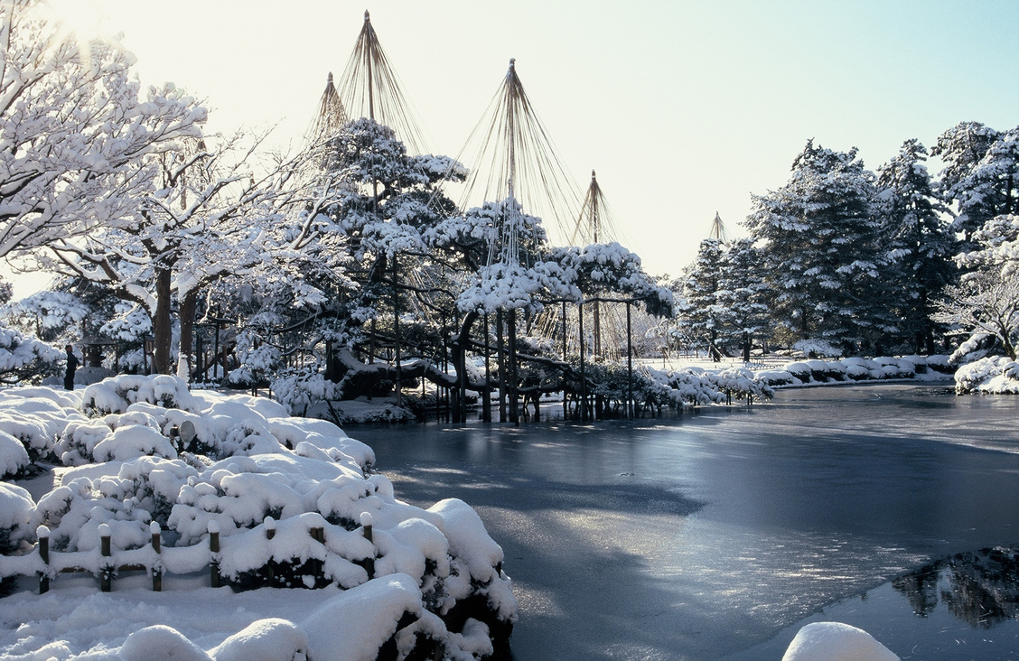 「兼六園の冬」金沢の風物詩である雪吊りを見ることができます。