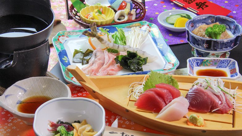 #夕食＿『マグロ料理と海鮮しゃぶしゃぶ』気仙沼自慢の食材が並ぶ海の幸満喫コース♪
