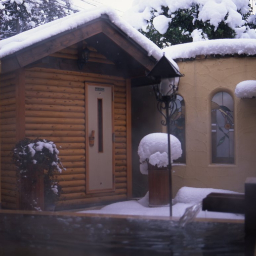 冬のサウナ室と雪