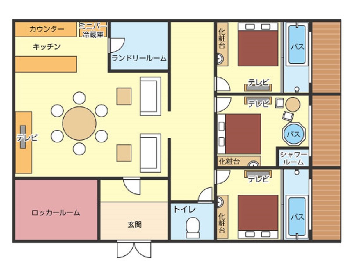 ［洋室：スイート］ 1リビング＋3ベッド1ベッドルームに専用テラス＋ドレッサー＋バスが御座います。