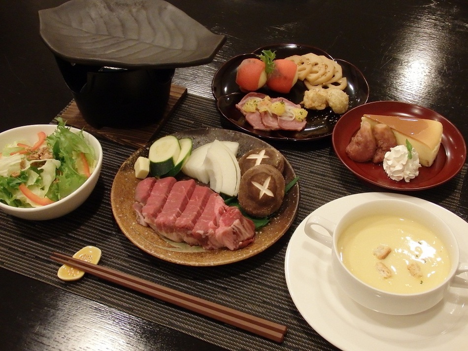 近江牛の陶板焼きディナー（一例）