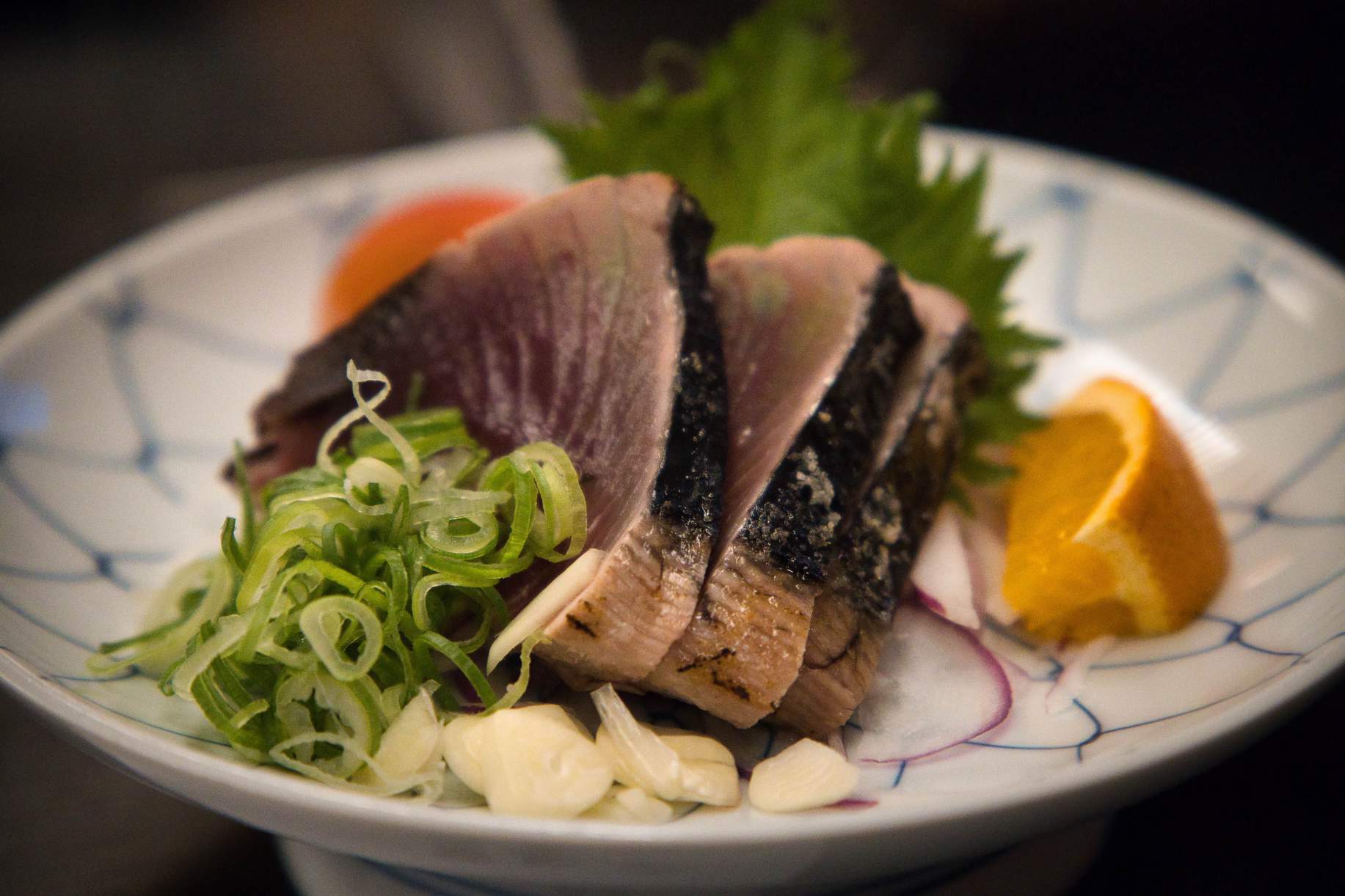 夕食。土佐の幸・鰹のタタキ