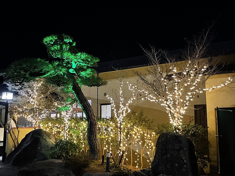 【白竜湖リゾート外観】夜のライトアップ