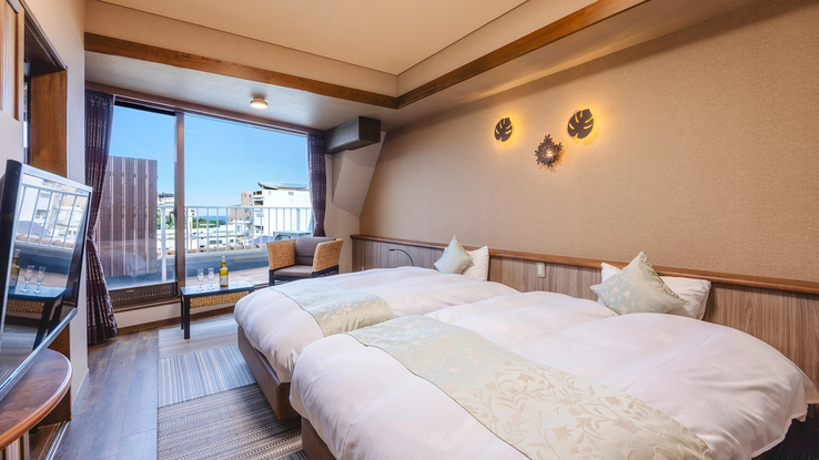 【海眺望ハイフロア温泉露天風呂付セミダブルツイン／禁煙】プライベートバスと高層階からの絶景を満喫