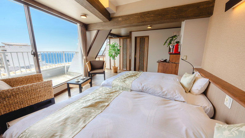 【海眺望最上階温泉露天風呂付コーナースイートツイン／禁煙】＜最上階×;角部屋確約＞1室限定の贅沢を