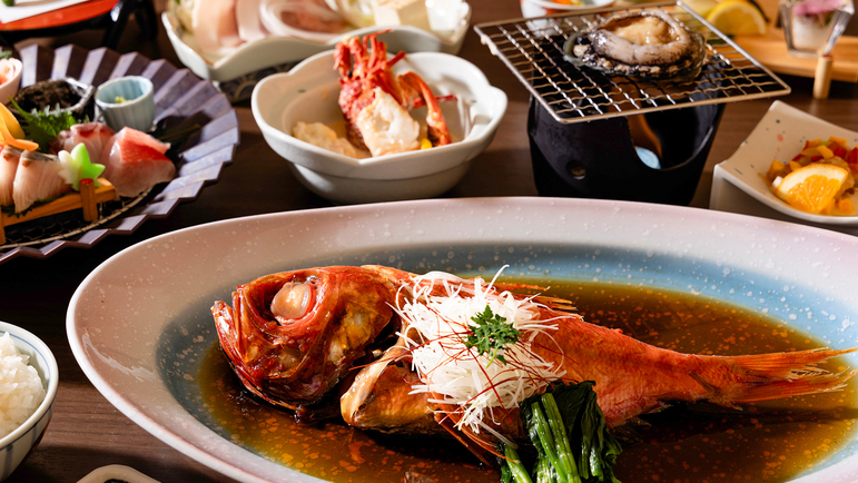 【グレードアップ-海の贅沢会席】「金目鯛」「鮑」「伊勢海老」など海沿いならではの逸品を贅沢に堪能！