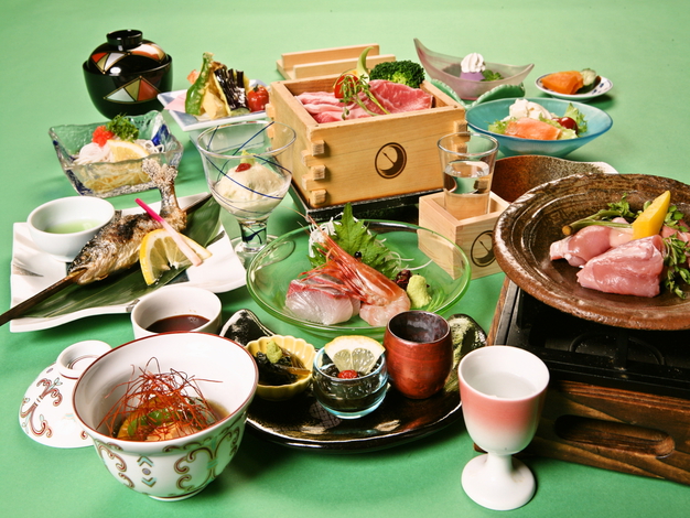 日本酒蒸篭蒸しと地鶏陶板焼き会席一例