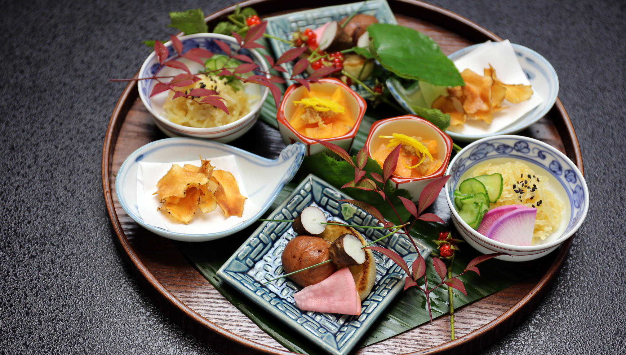 摘草精進料理プランの夕食（八寸の一例）