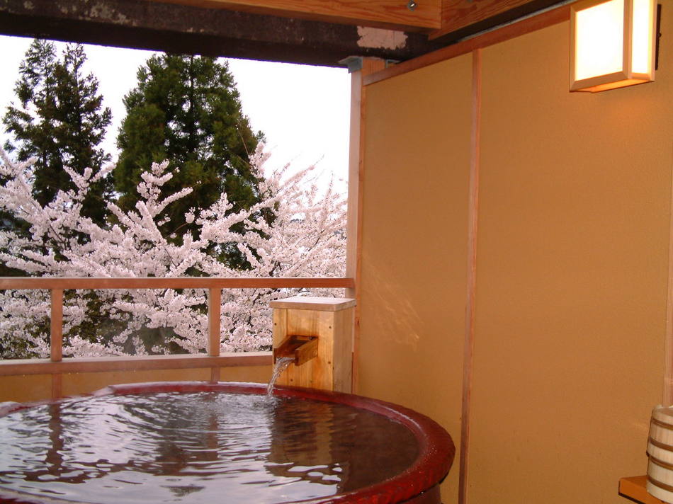 桜の季節の貸切露天風呂