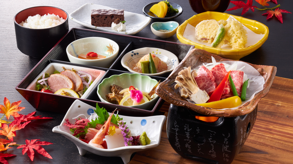 【秋の美味少量御膳】お値打ちなのに但馬名物・但馬牛陶板焼きがお愉しみ頂ける逸品です。