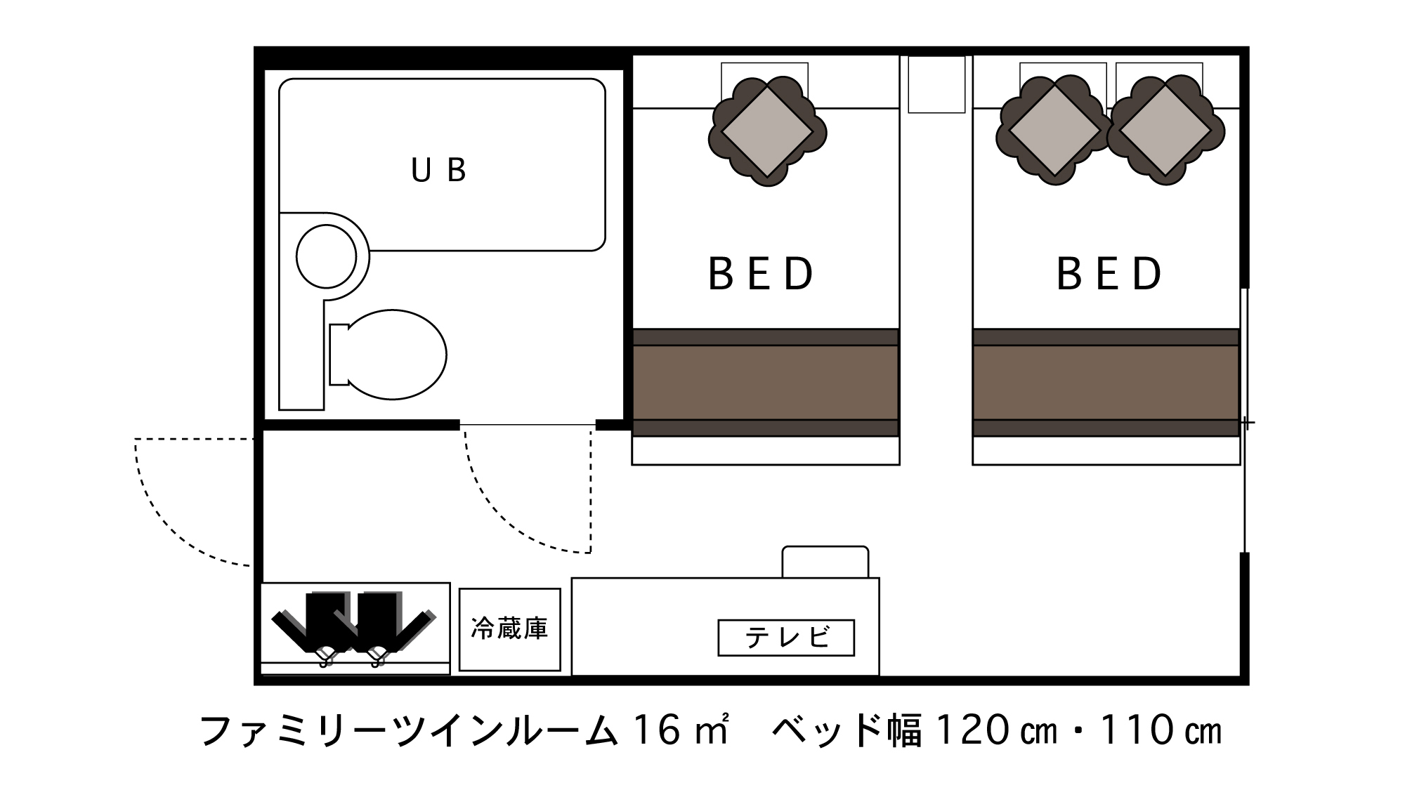 ファミリーツイン16㎡110cmベッド1台・120cmベッド×;1台