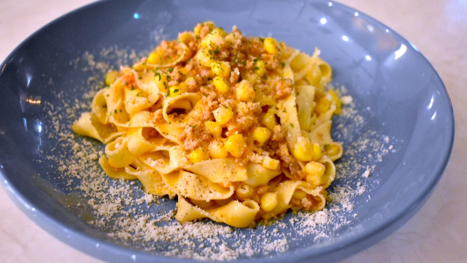 【ポンテヌオーヴォカフェ夕食】タリアテッレとうもろこしのボロネーゼ