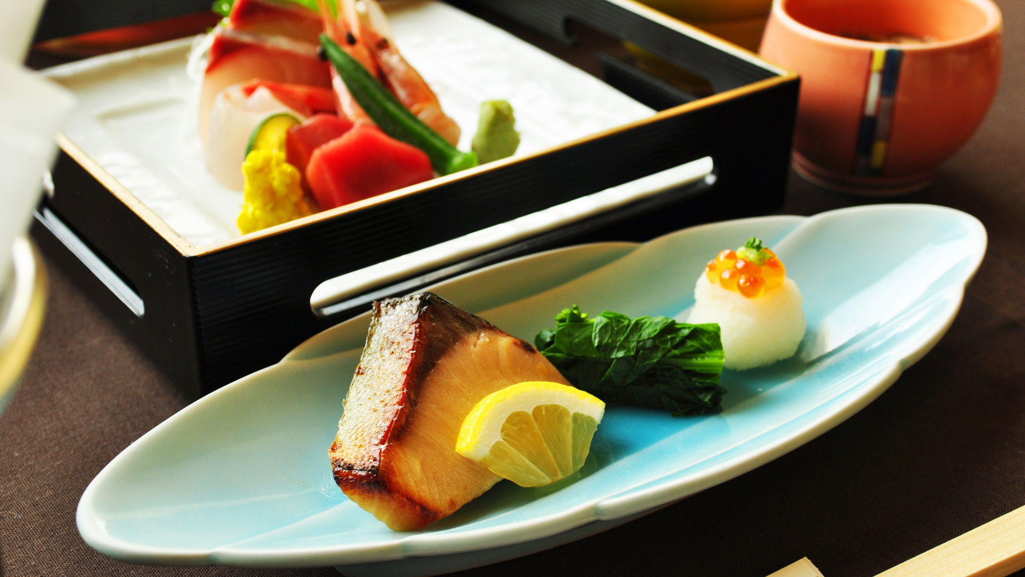 【ご夕食一例：くまげらプラン】季節の味わいを焼魚でお召し上がりください。