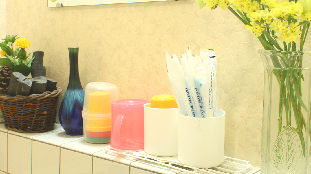 歯ブラシセットは、共同洗面所にございます 
