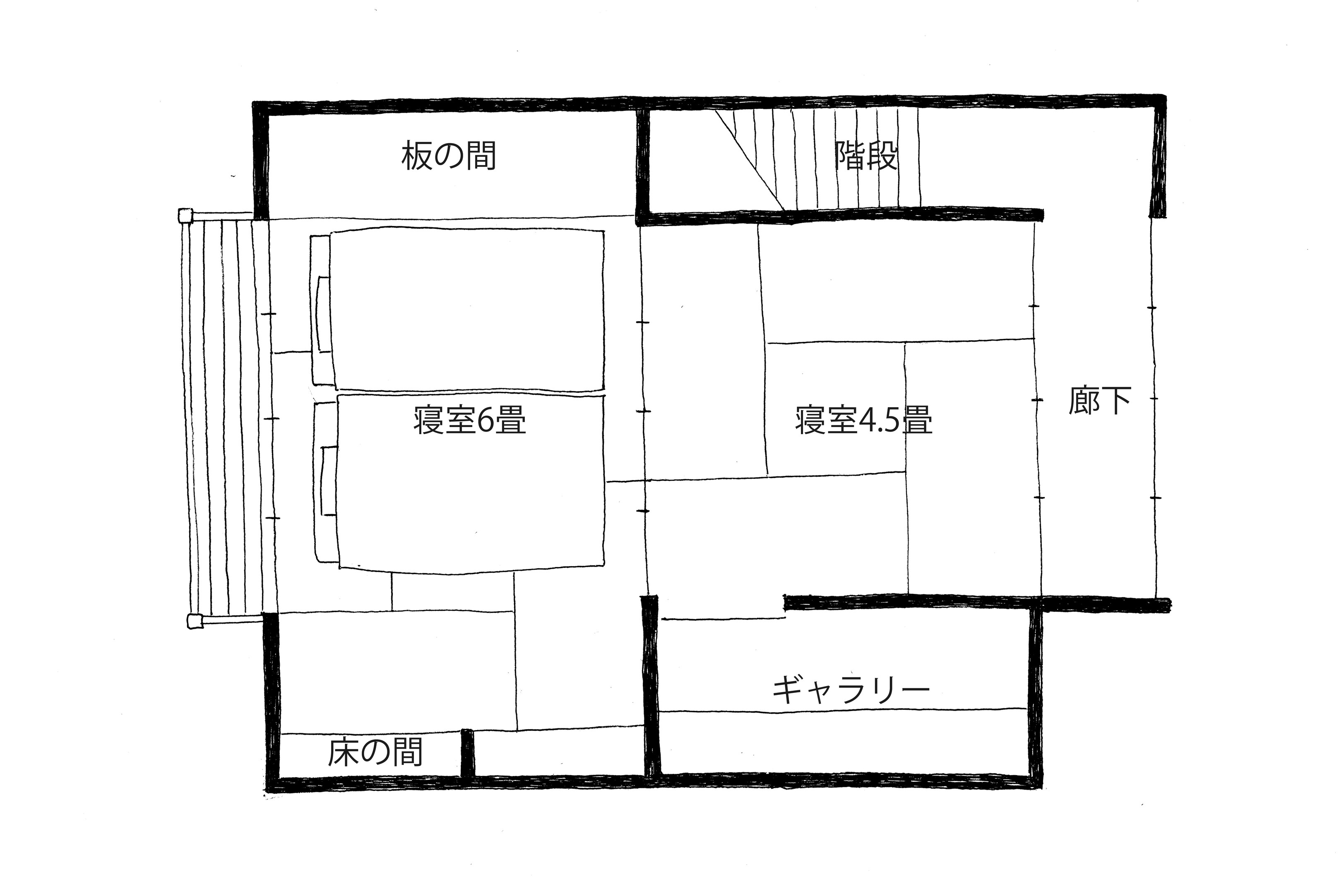【2階】2階には4.5帖と6帖の寝室があり、5名様が就寝可能。襖で区切ることができます。