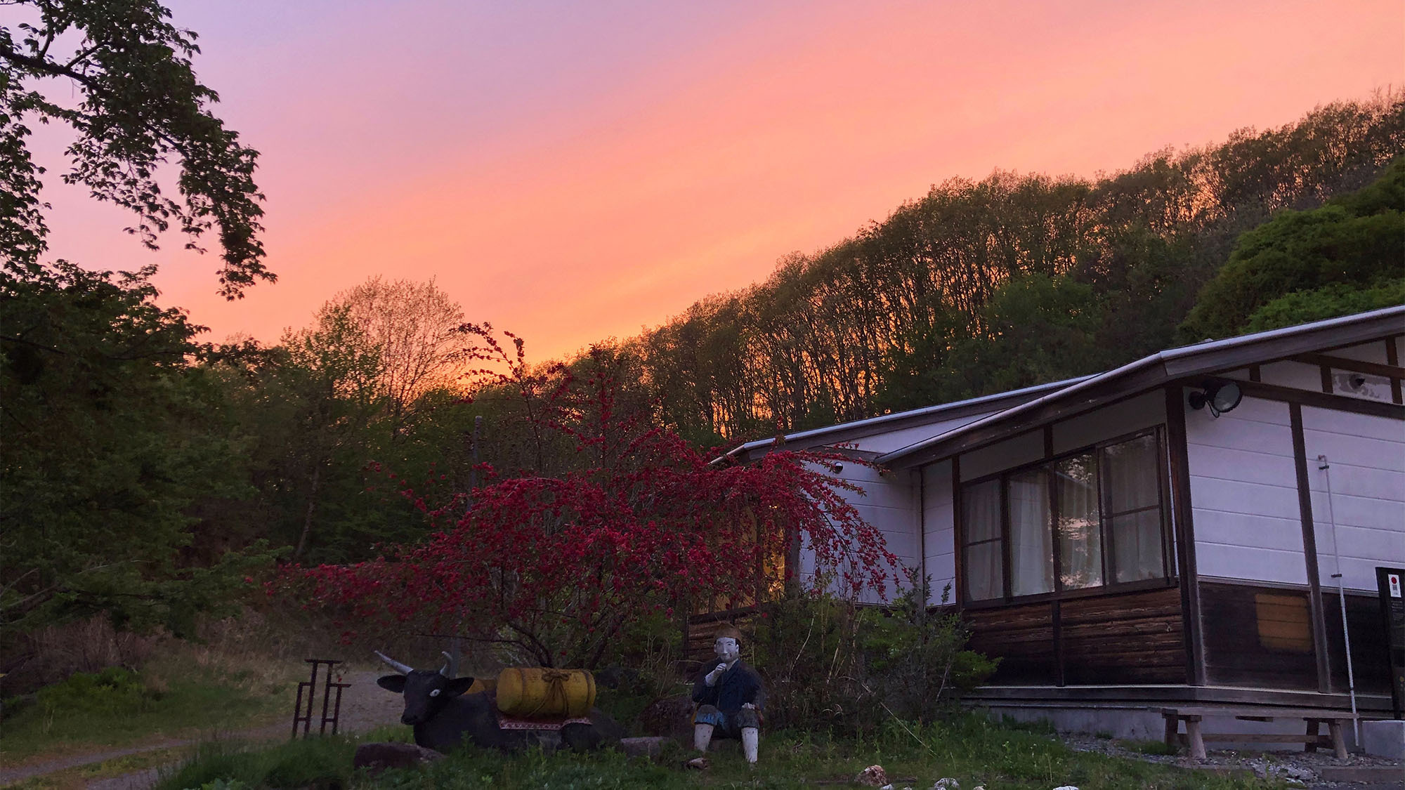 ・宿泊棟から眺める夕焼け。大自然に囲まれたお部屋でリラックス♪