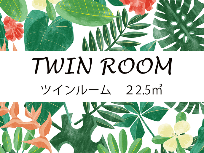 ツインルーム【22.5㎡】1100ｍｍ幅ベッド2台、キッチン、洗濯機、乾燥機、バストイレは個室別