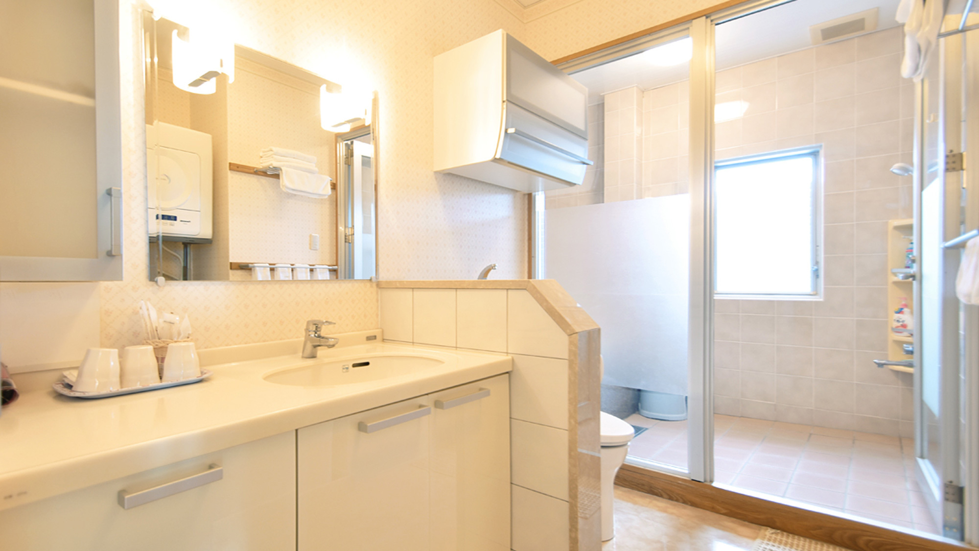 【別館２Fルーム】客室：清潔感のある洗面台とシャワールーム