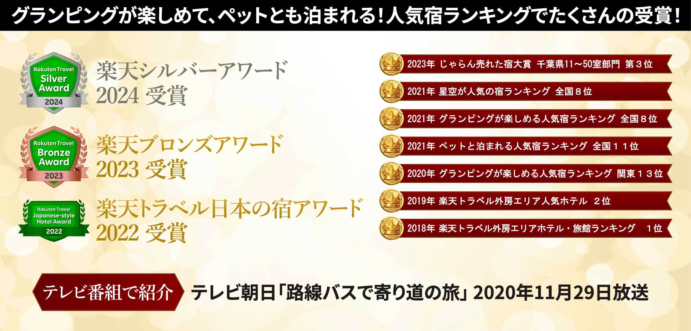 グランピングが楽しめて、ペットとも泊まれる！人気宿ランキングで、数々の賞を受賞！