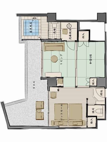 是空Dタイプリビング8.5畳+和室6.5畳＋ベッドルーム+半露天風呂付お部屋からの眺望