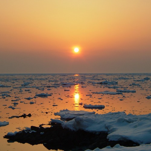 【風景】流氷と夕陽