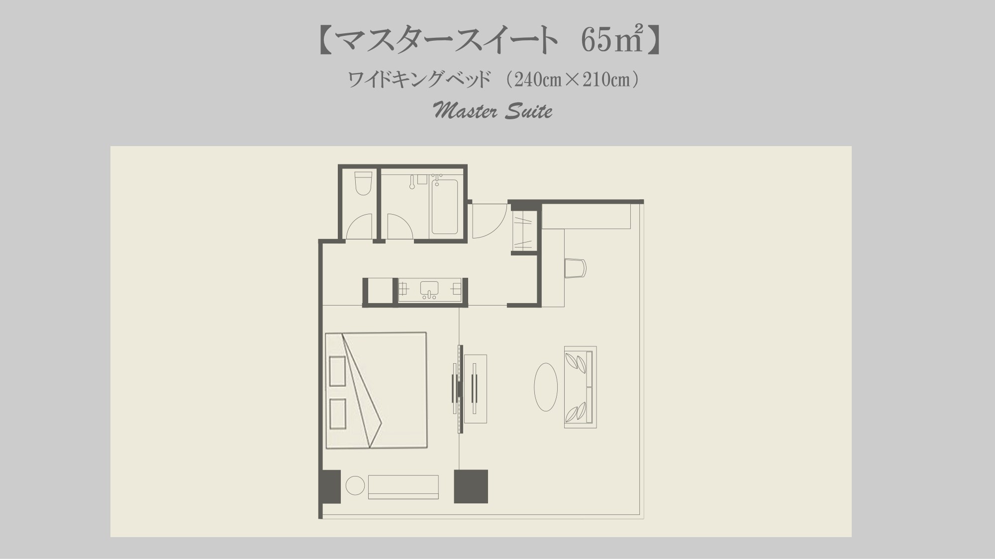 Master Suite Double｜65-67平米｜ワイドキングベッド1台240×;210センチ