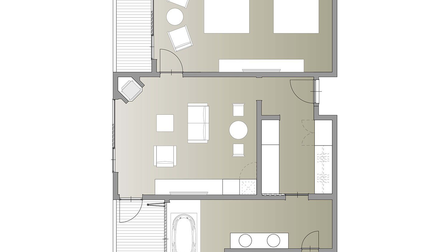 山の上スイート（ツイン）／69.8㎡／クラシカルな装いの中で、ゆったりとお寛ぎいただける贅沢な客室