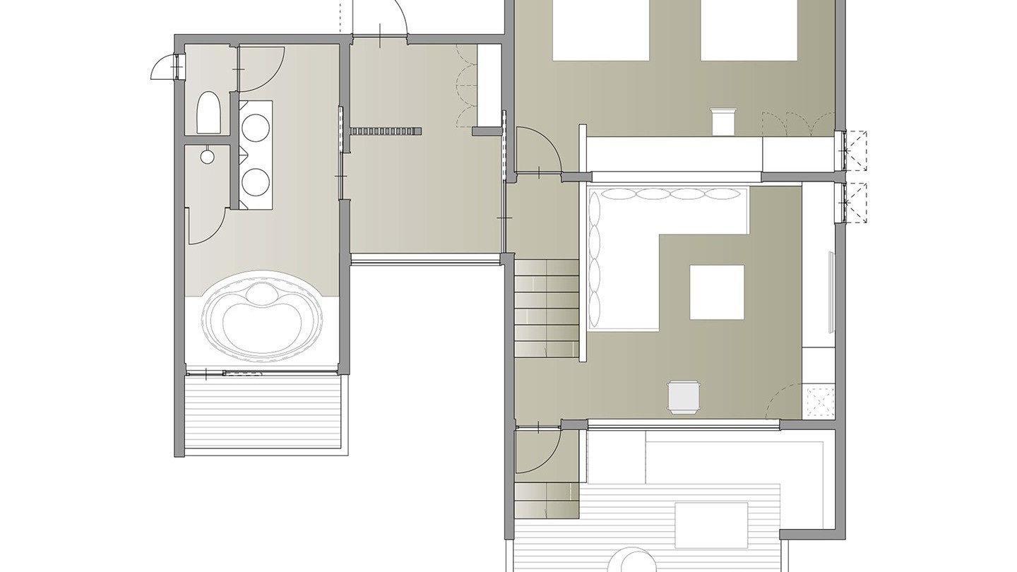 正面教会ヴィラスイート（ツイン）／66㎡／別荘で寛ぐようなプライベート感を味わうスイートルーム