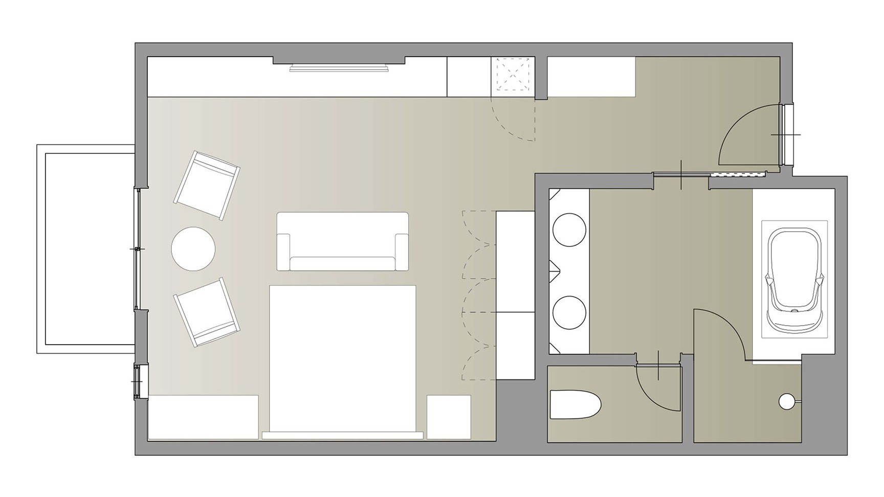 デラックスダブル／48.2㎡／広々とした空間でお寛ぎいただけるダブルルーム