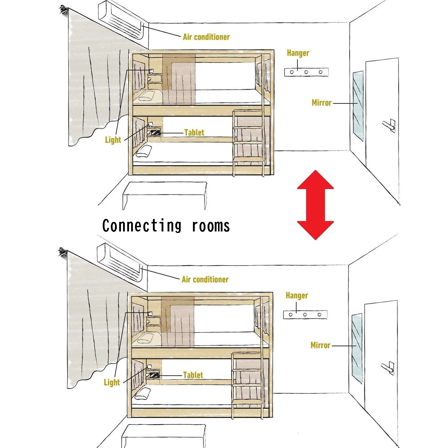 【コネクティングルーム/14.6m2〜15.2m2】2部屋が内部ドアで繋がっています