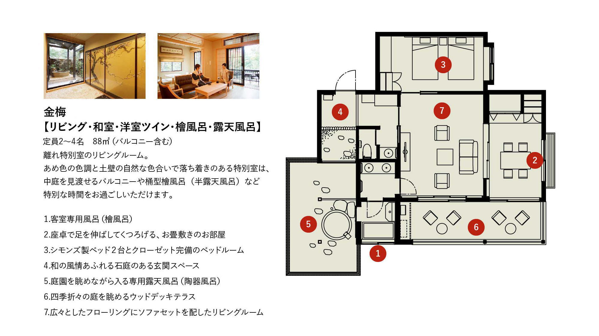 【陶器露天風呂＋檜風呂付き】スイートルーム『金梅』間取り図