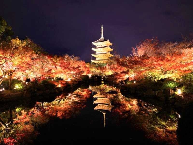 【東寺】まで3駅。言わずと知れた「世界遺産・東寺」夜の姿も美しいです。「東寺駅」下車