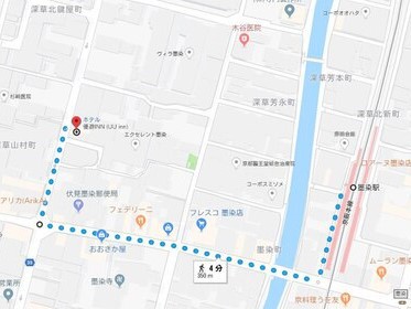 京阪「墨染駅」からホテルへのアクセス