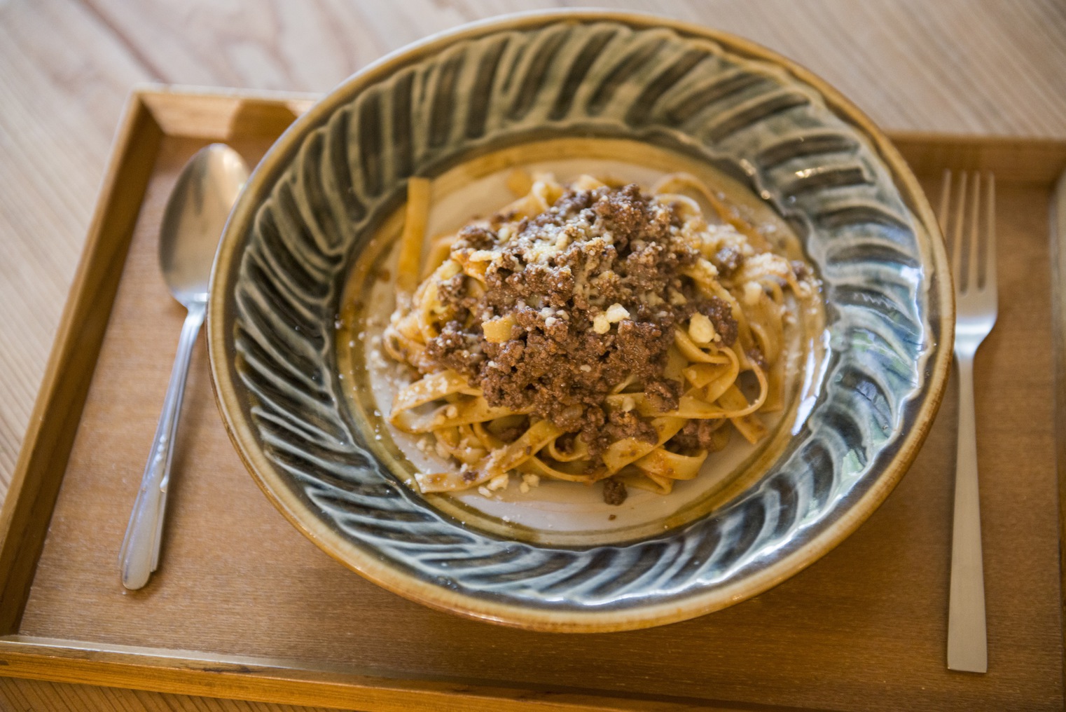 村でとった鹿肉をつかったパスタ。くさみがなく、お子様も食べやすい。