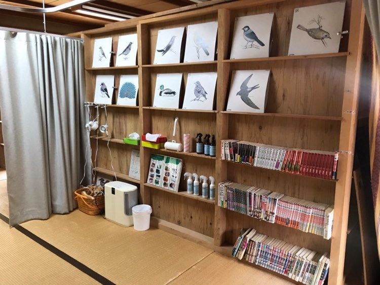 男女共有相部屋。ティッシュ、延長コンセント、ライト、漫画、加湿器、手指消毒液あります。