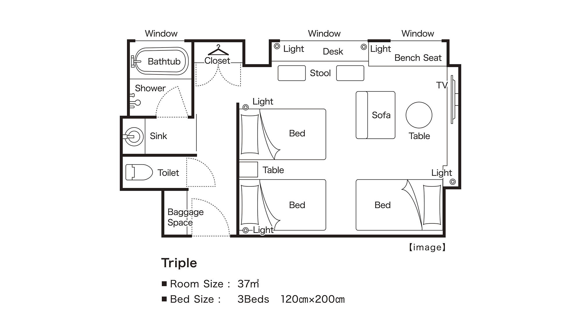 【37平米】トリプル平面図イメージ