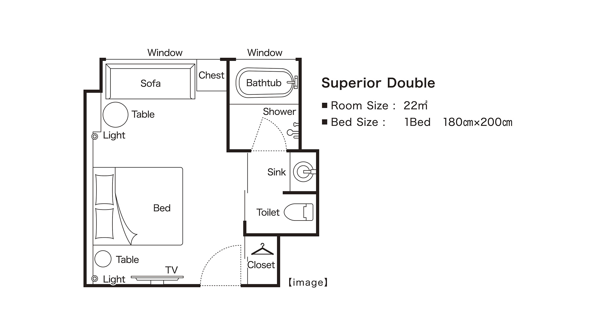 【22平米】スーペリアダブル平面図イメージ