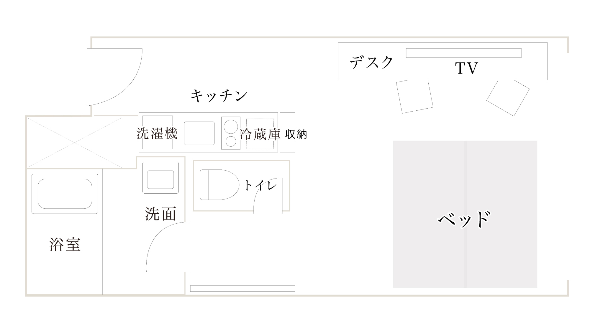 ephハリウッドツイン・キッチンあり【禁煙】間取り図※お部屋により異なる場合がございます。
