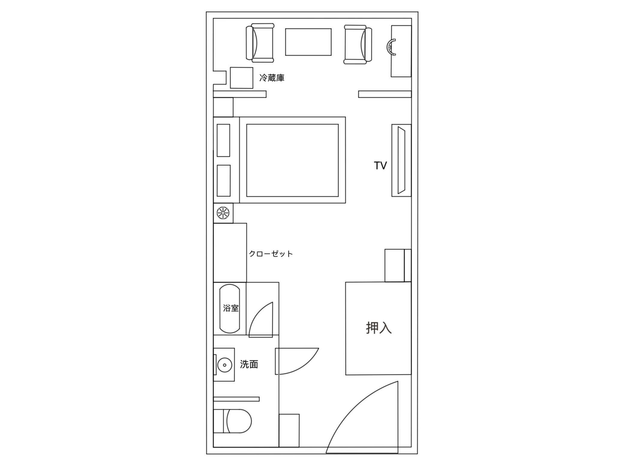 ・【洋室】客室全体の図面※3名利用はエキストラベッド追加