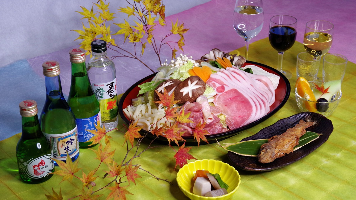 *夕食一例／アメゴの唐揚げや煮物付の豚しゃぶセット