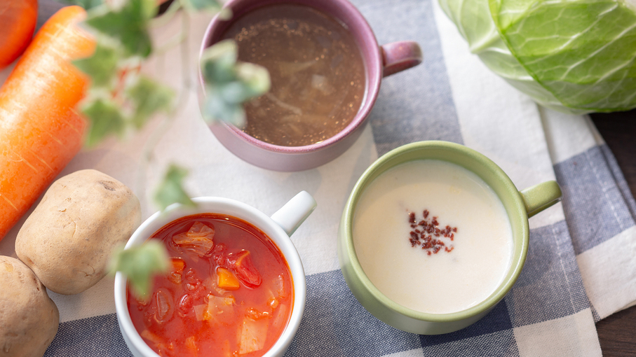 【朝食】体の芯からあったまるスープ各種ご用意しております。