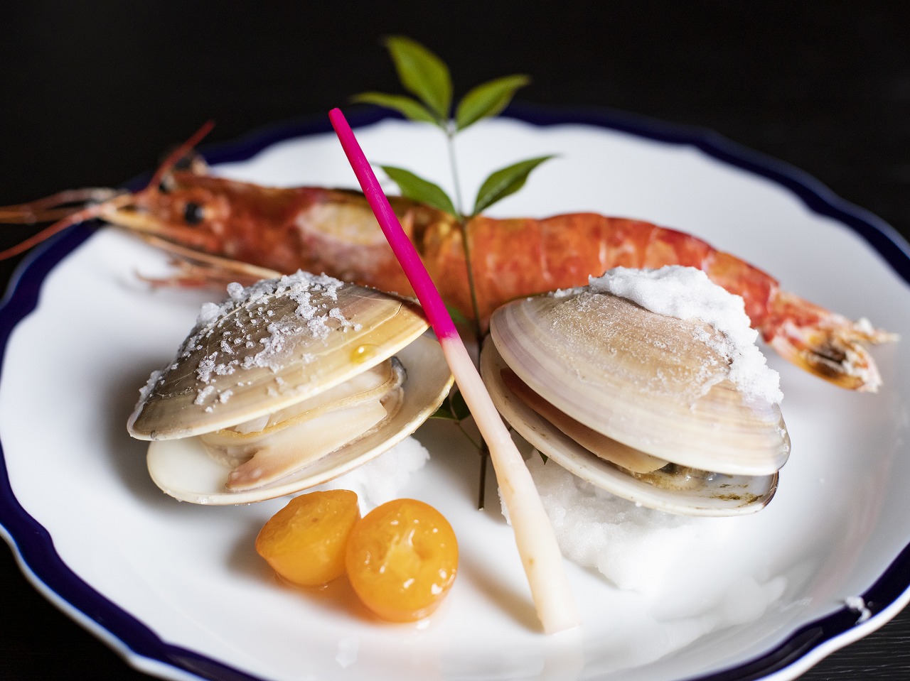 【会食プラン】お品書き一例・車海老と蛤の塩焼き