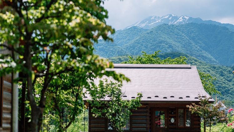 コテージと山