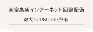 全室高速インターネット回線配備 最大200Mbps・無料