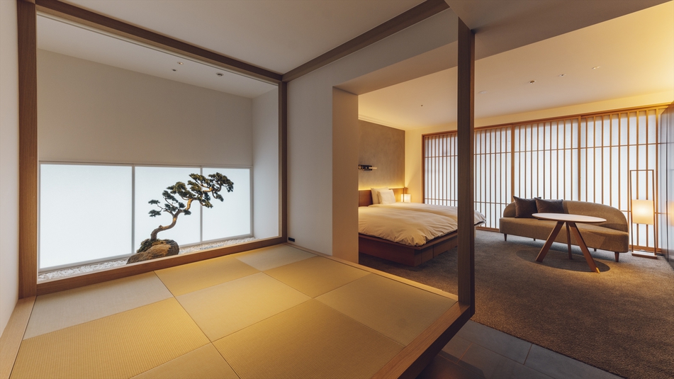 Tsuboniwa Suite／畳に布団を敷いてご宿泊いただけます。