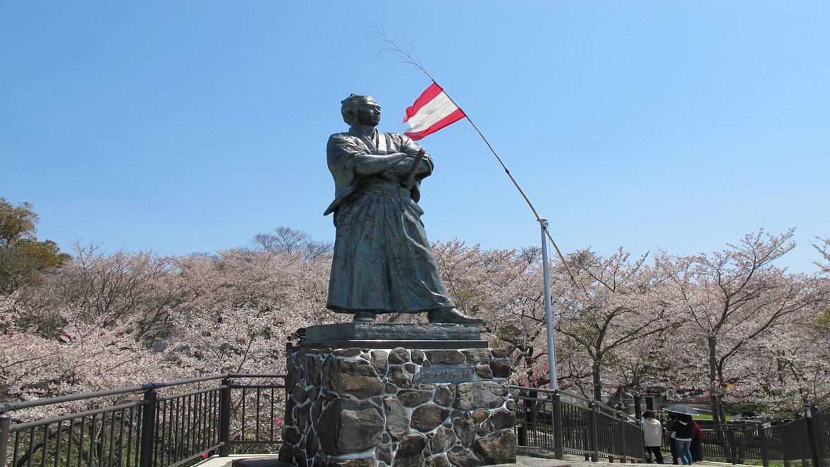 風頭公園坂本龍馬之像の桜