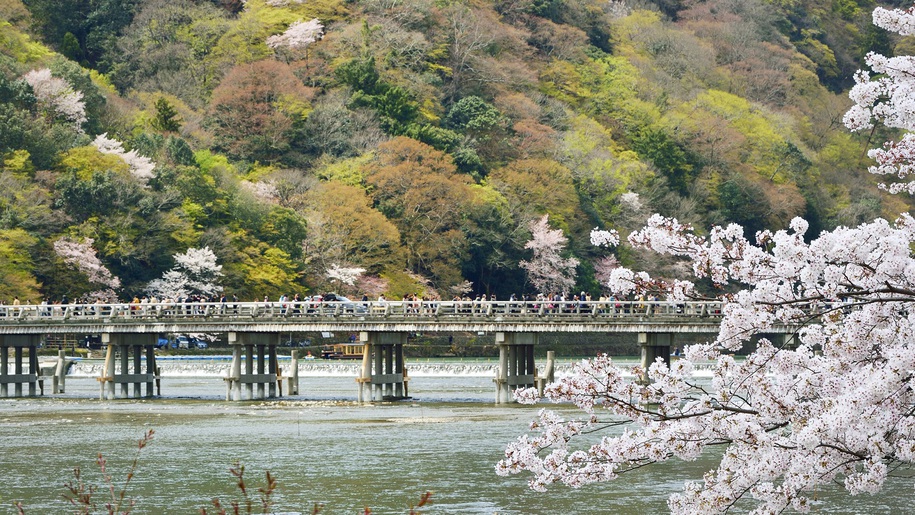 【京都観光】月が渡るさまに似ているところから命名「渡月橋」