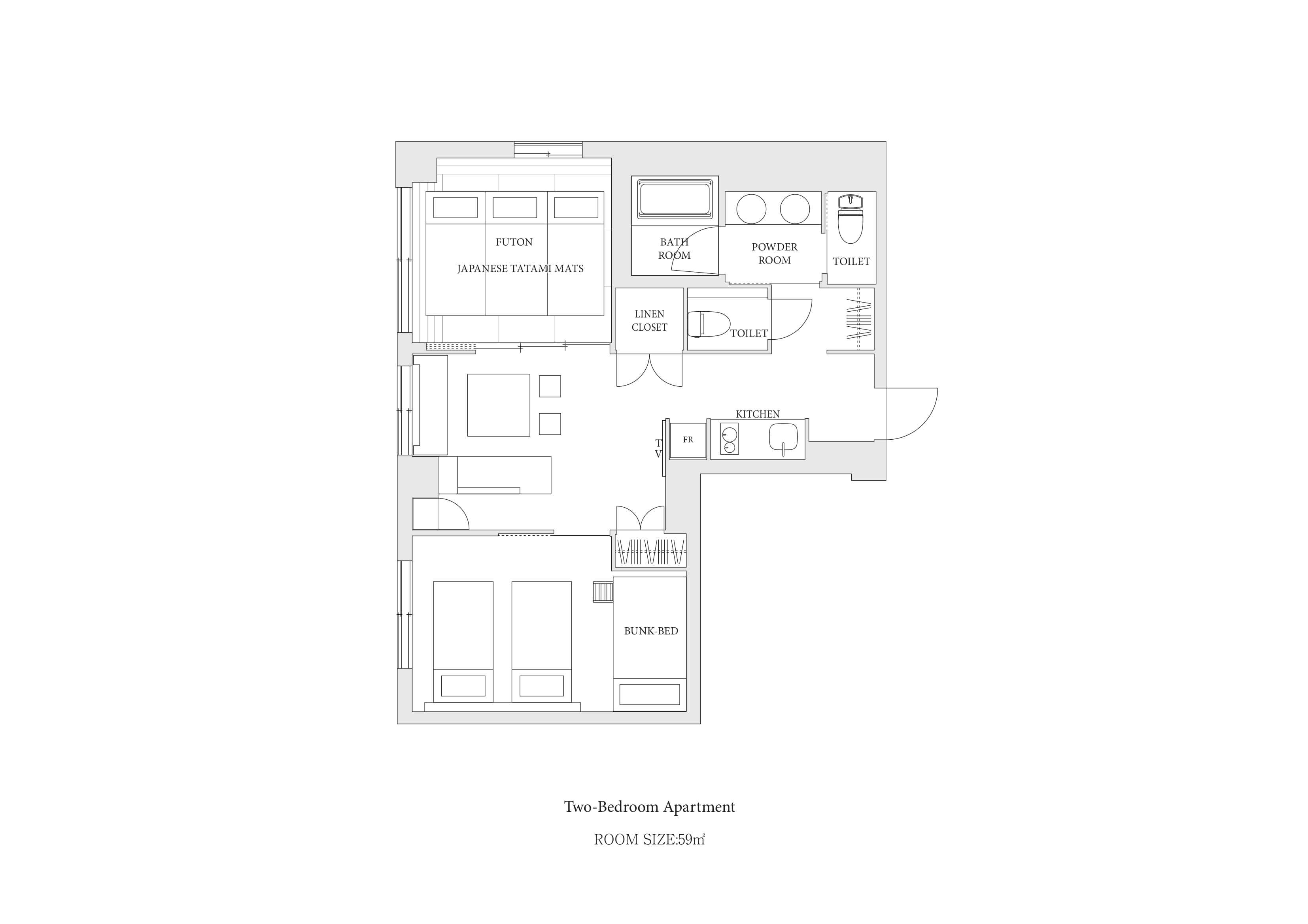 プレミアム2ベットルームジャパニーズアパートメントの間取り図
