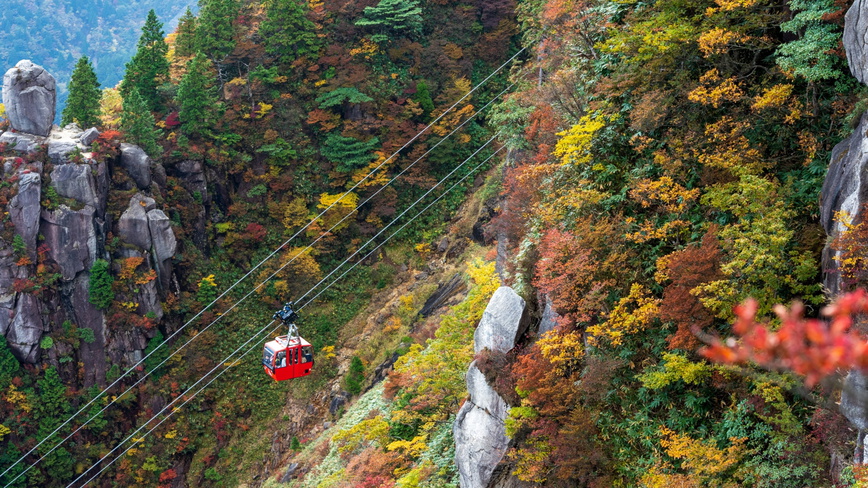 【御在所岳の紅葉】10月中旬から山頂〜温泉街エリアへと約1ヶ月かけて紅葉の見頃を迎えます。